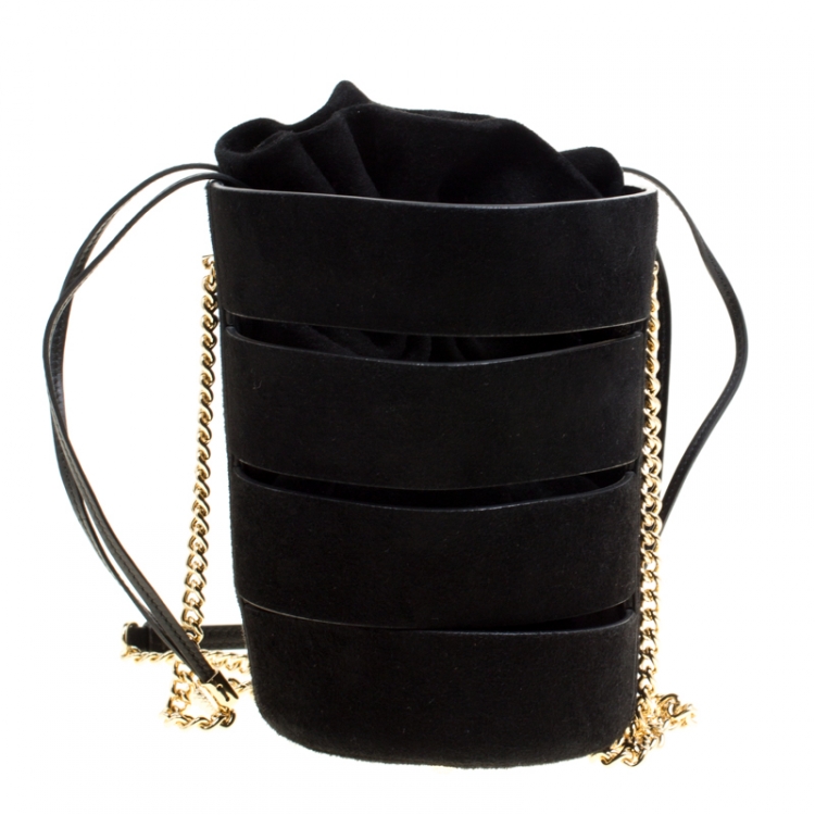 Pre Owned Salvatore Ferragamo Black Suede Cocktail Bucket Bag