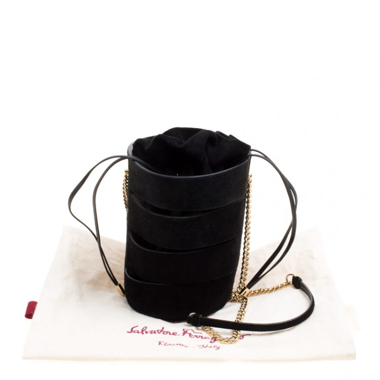 Pre Owned Salvatore Ferragamo Black Suede Cocktail Bucket Bag