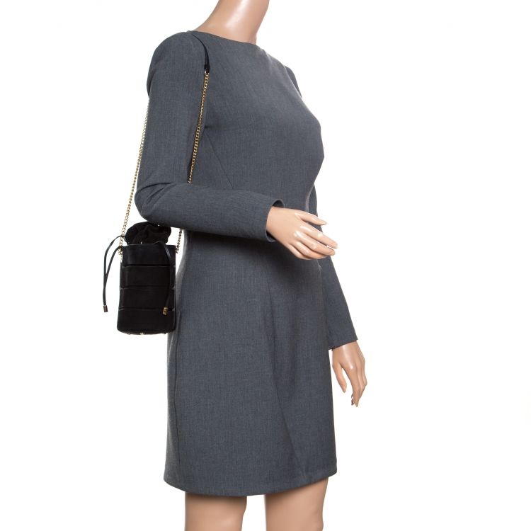 Pre Owned Salvatore Ferragamo Black Suede Cocktail Bucket Bag