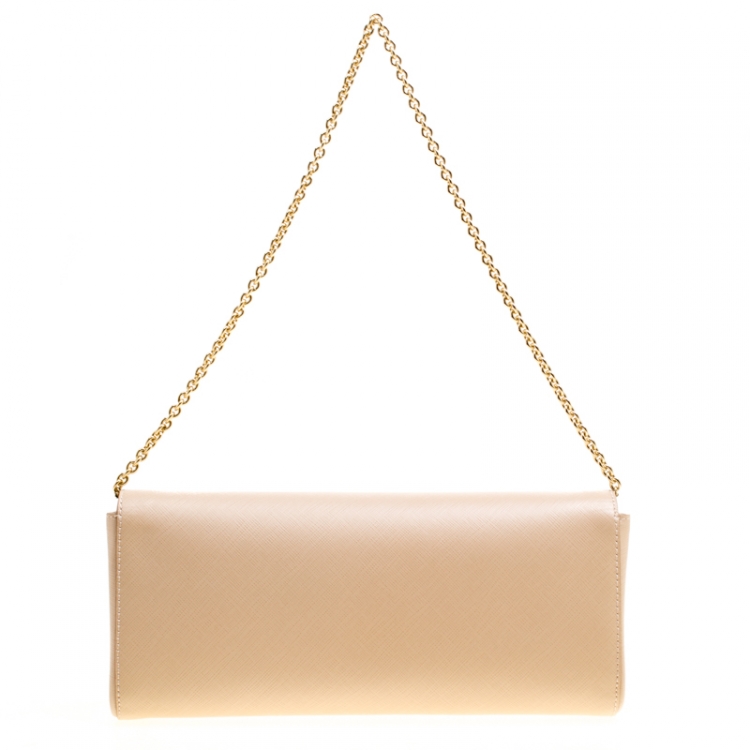 Pre Owned Salvatore Ferragamo Beige Leather Bow Ginny Long Clutch