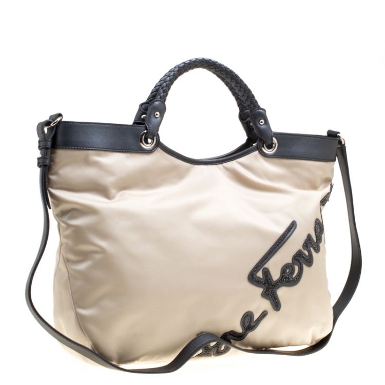 Pre Owned Salvatore Ferragamo Beige Nylon Top Handle Bag