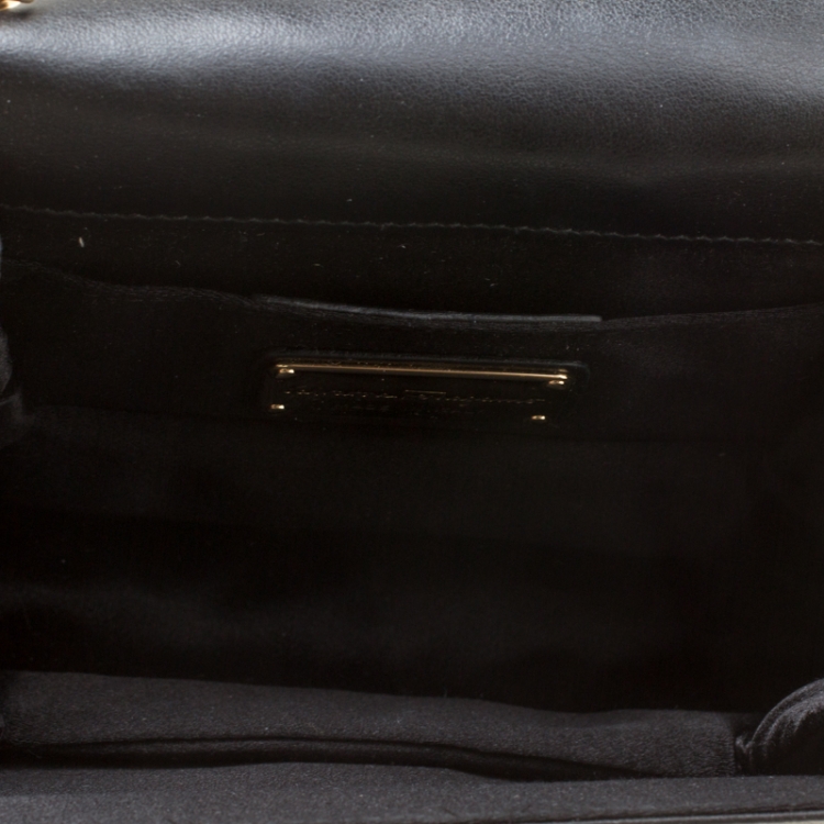 Pre Owned Salvatore Ferragamo Black Satin Studded Ginny Top Handle Shoulder Bag