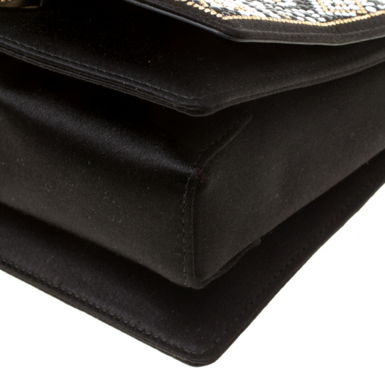 Pre Owned Salvatore Ferragamo Black Satin Studded Ginny Top Handle Shoulder Bag