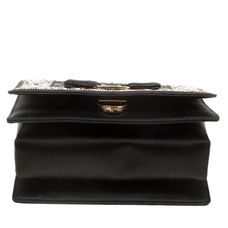 Pre Owned Salvatore Ferragamo Black Satin Studded Ginny Top Handle Shoulder Bag