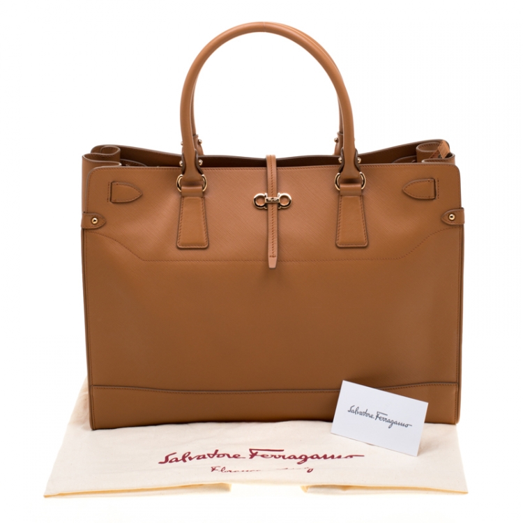 Pre Owned Salvatore Ferragamo Brown Leather Large Briana Tote