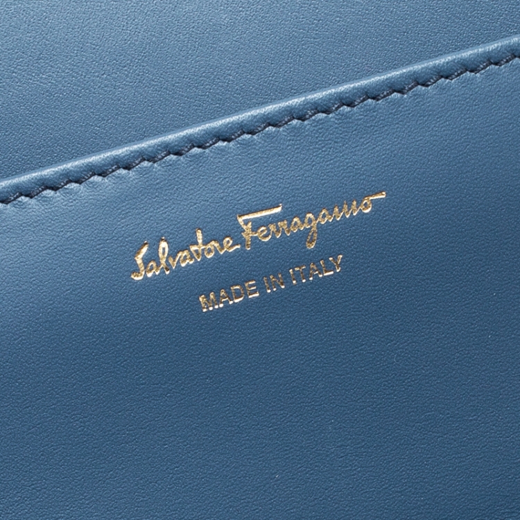 Pre Owned Salvatore Ferragamo Blue Leather Logo Studded Continental Wallet