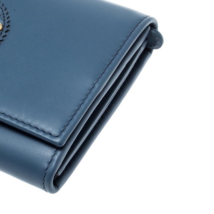 Pre Owned Salvatore Ferragamo Blue Leather Logo Studded Continental Wallet