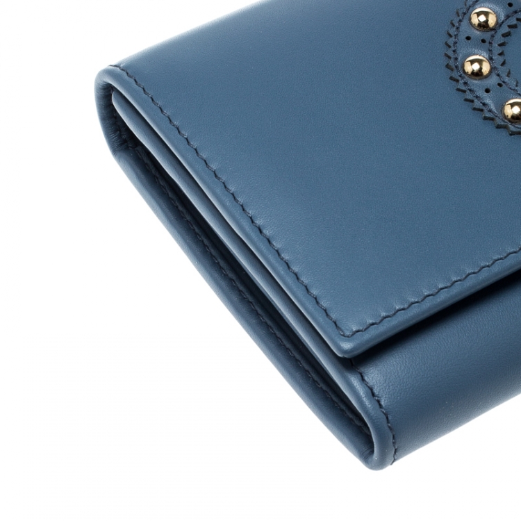 Pre Owned Salvatore Ferragamo Blue Leather Logo Studded Continental Wallet