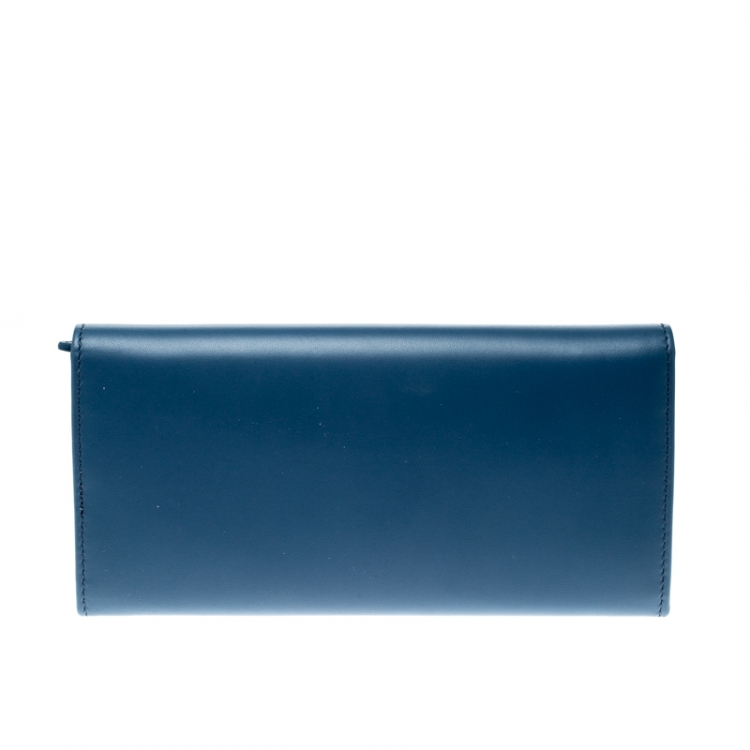 Pre Owned Salvatore Ferragamo Blue Leather Logo Studded Continental Wallet
