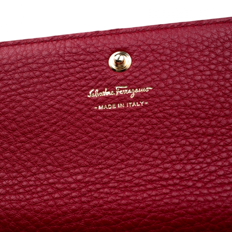 Pre Owned Salvatore Ferragamo Lipstick Leather Long Wallet