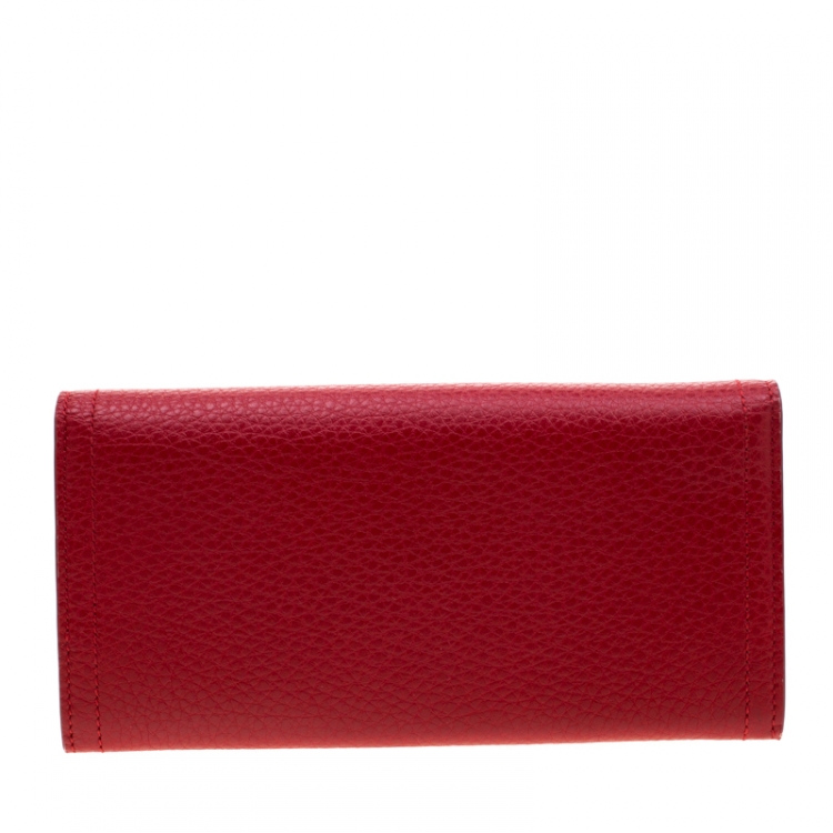 Pre Owned Salvatore Ferragamo Lipstick Leather Long Wallet