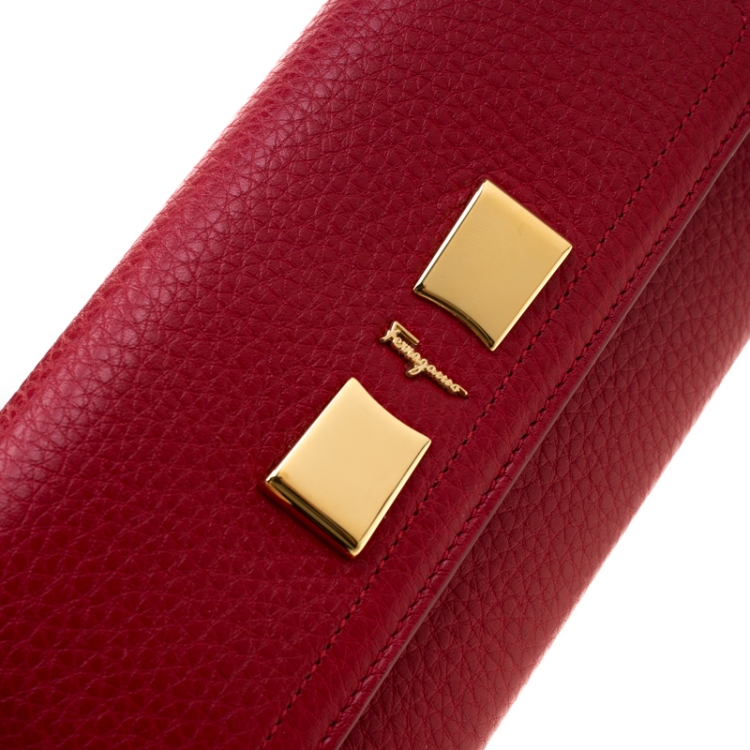 Pre Owned Salvatore Ferragamo Lipstick Leather Long Wallet