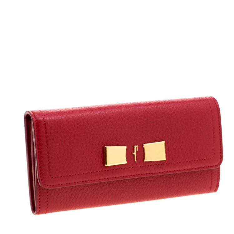 Pre Owned Salvatore Ferragamo Lipstick Leather Long Wallet