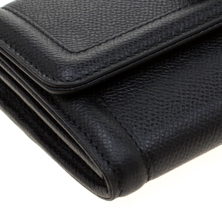 Pre Owned Salvatore Ferragamo Black Pebble Leather Vara Bow Continental Wallet