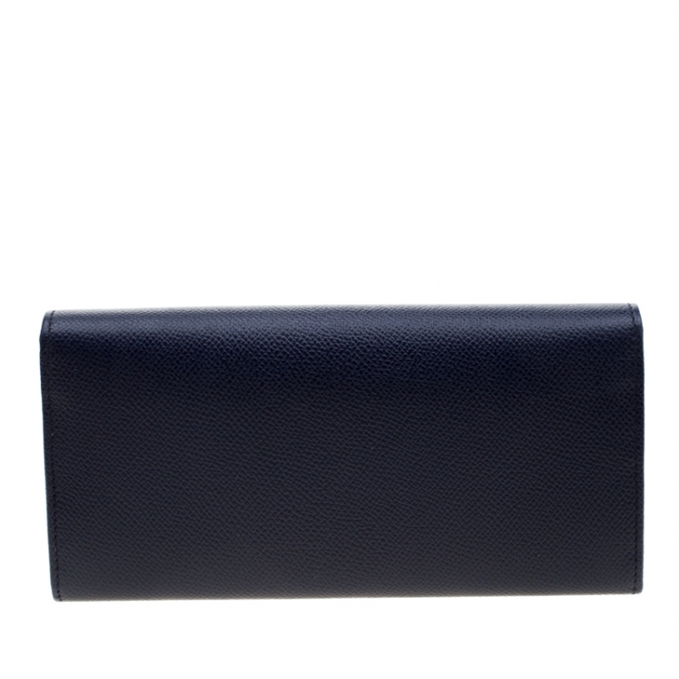 Pre Owned Salvatore Ferragamo Blue Leather Double Gancio Continental Wallet