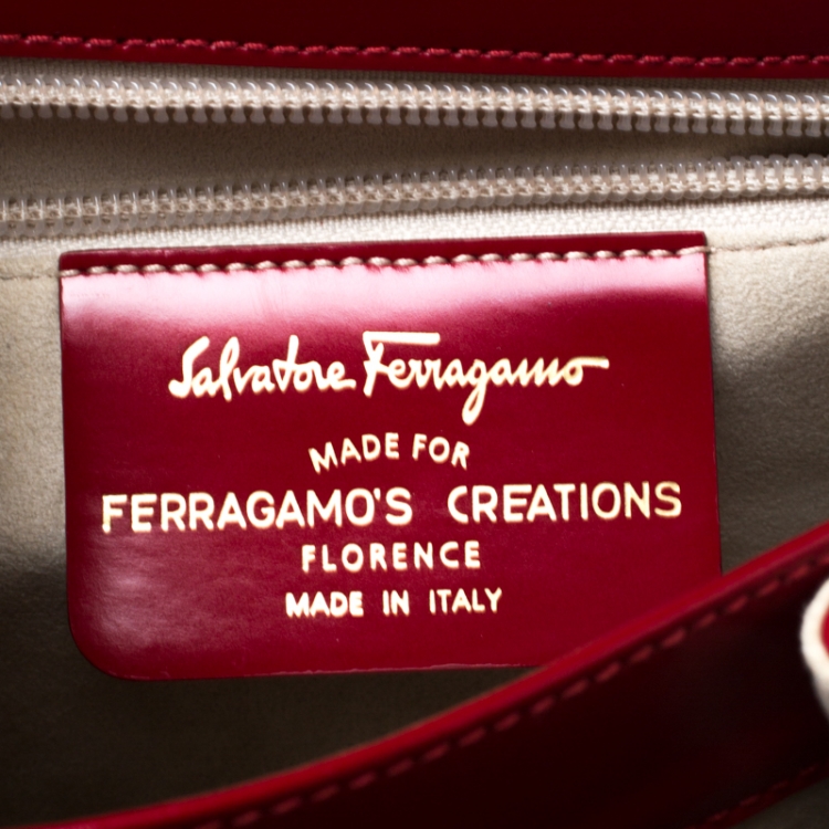 Pre Owned Salvatore Ferragamo Red Leather Kelly Top Handle Bag