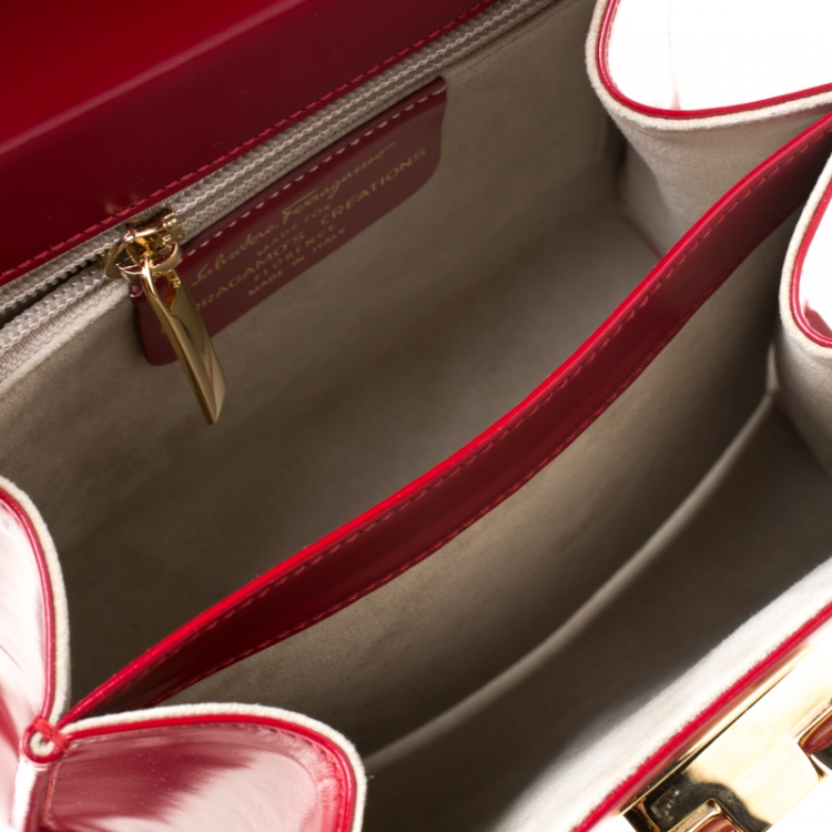 Pre Owned Salvatore Ferragamo Red Leather Kelly Top Handle Bag