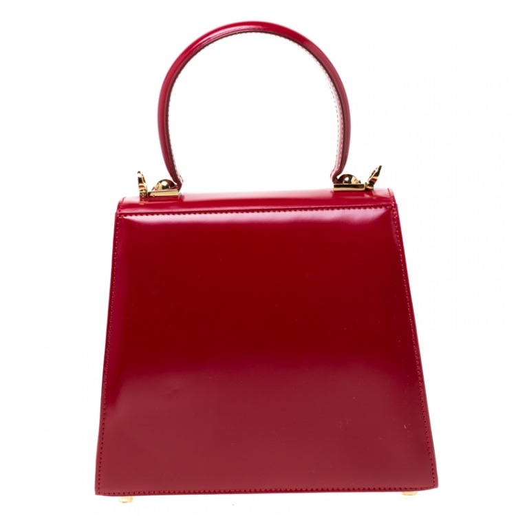 Pre Owned Salvatore Ferragamo Red Leather Kelly Top Handle Bag