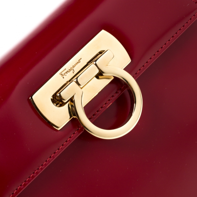 Pre Owned Salvatore Ferragamo Red Leather Kelly Top Handle Bag