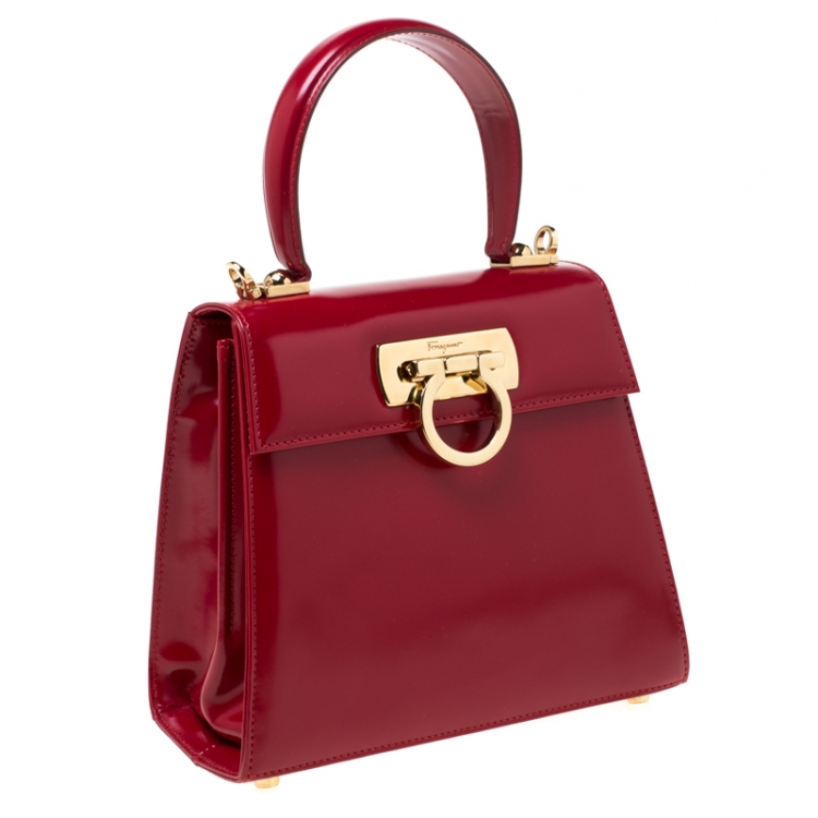 Pre Owned Salvatore Ferragamo Red Leather Kelly Top Handle Bag