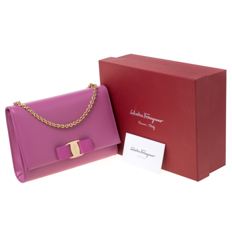 Pre Owned Salvatore Ferragamo Pink Saffiano Leather Crossbody Bag