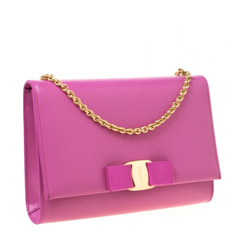 Pre Owned Salvatore Ferragamo Pink Saffiano Leather Crossbody Bag