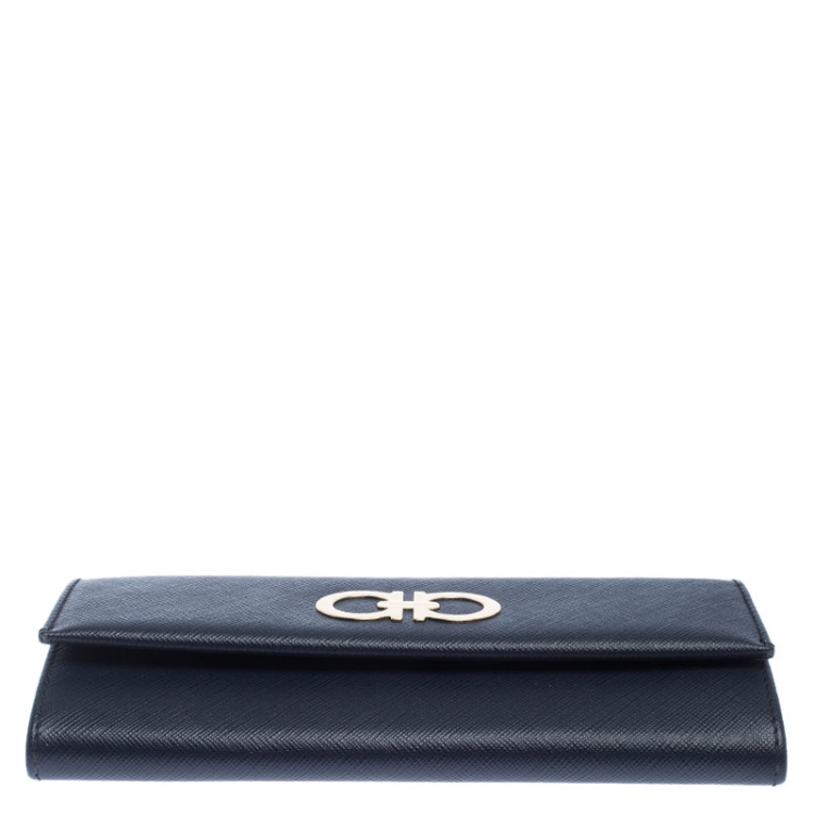 Pre Owned Salvatore Ferragamo Oxford Blue Leather Gancini Continental Wallet