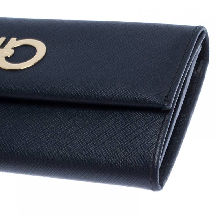 Pre Owned Salvatore Ferragamo Oxford Blue Leather Gancini Continental Wallet