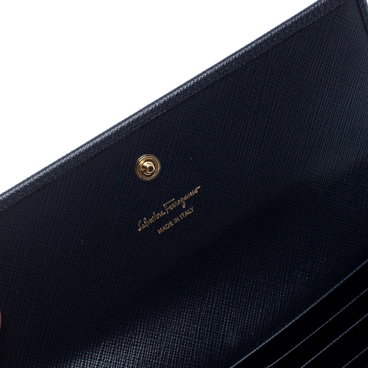 Pre Owned Salvatore Ferragamo Oxford Blue Leather Gancini Continental Wallet