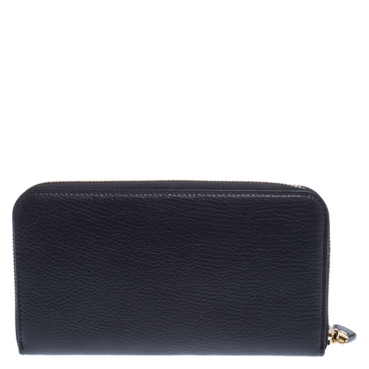 Pre Owned Salvatore Ferragamo Dark Grey Leather Gancini Zip Around Wallet