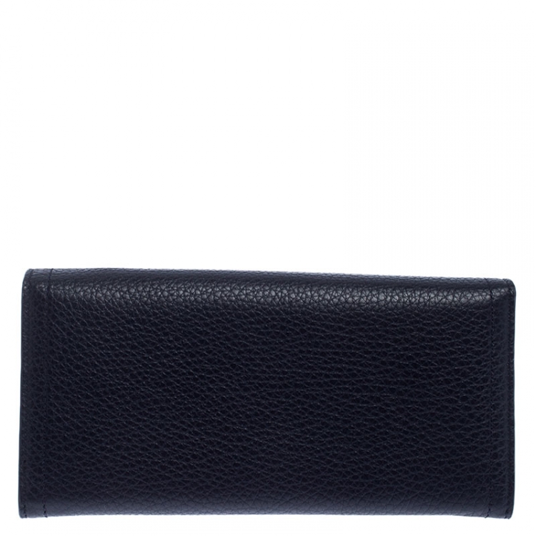 Pre Owned Salvatore Ferragamo Navy Blue Leather Flap Wallet