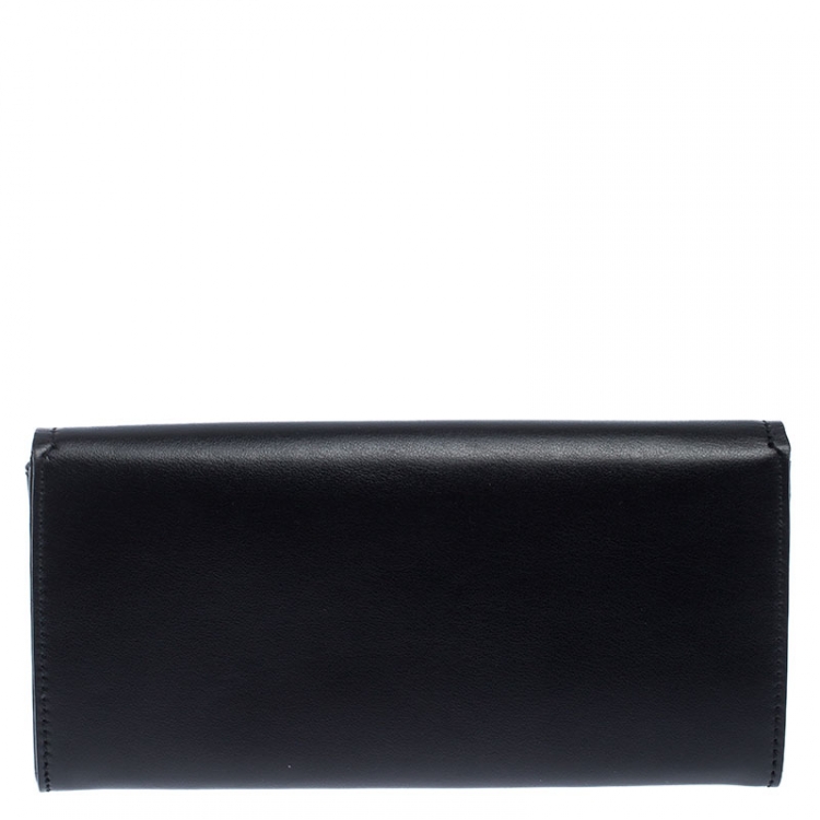 Pre Owned Salvatore Ferragamo Black Leather Bow Flap Wallet