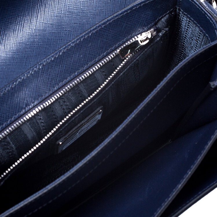 Pre Owned Salvatore Ferragamo Blue Leather and Fabric Gancini Crossbody Bag