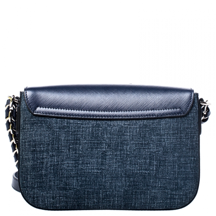 Pre Owned Salvatore Ferragamo Blue Leather and Fabric Gancini Crossbody Bag