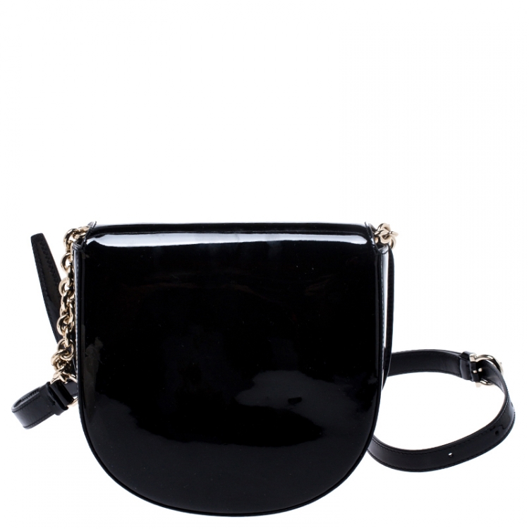 Pre Owned Salvatore Ferragamo Black Patent Leather Vella Crossbody Bag