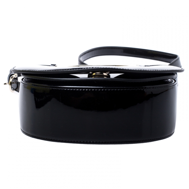 Pre Owned Salvatore Ferragamo Black Patent Leather Vella Crossbody Bag