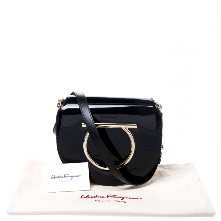 Pre Owned Salvatore Ferragamo Black Patent Leather Vella Crossbody Bag