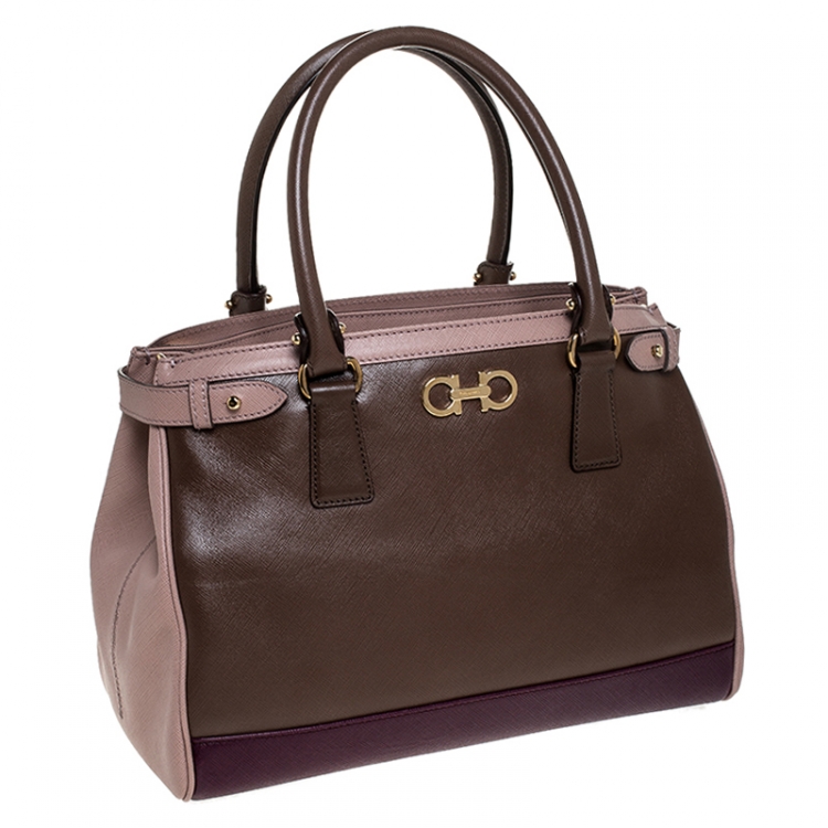 Pre Owned Salvatore Ferragamo Tri Color Leather Batik Tote