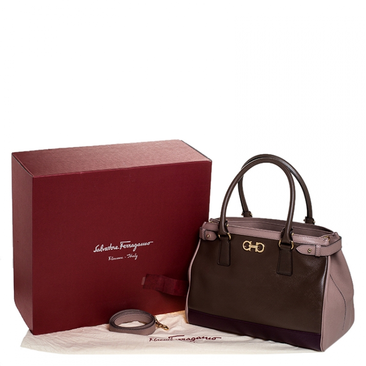 Pre Owned Salvatore Ferragamo Tri Color Leather Batik Tote