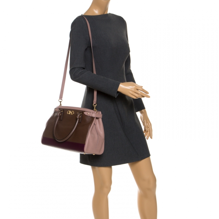 Pre Owned Salvatore Ferragamo Tri Color Leather Batik Tote