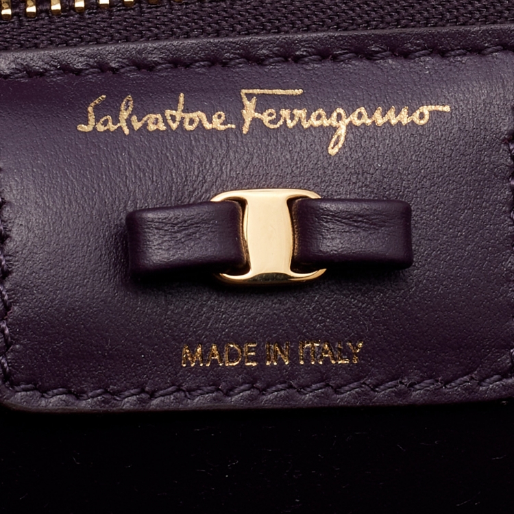 Pre Owned Salvatore Ferragamo Purple Leather Vara Bow Chain Shoulder Bag