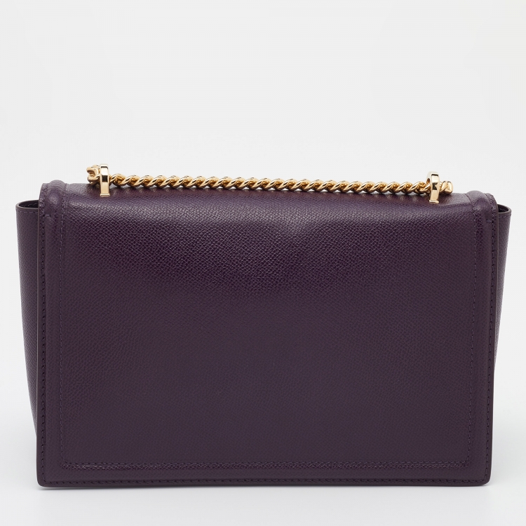 Pre Owned Salvatore Ferragamo Purple Leather Vara Bow Chain Shoulder Bag