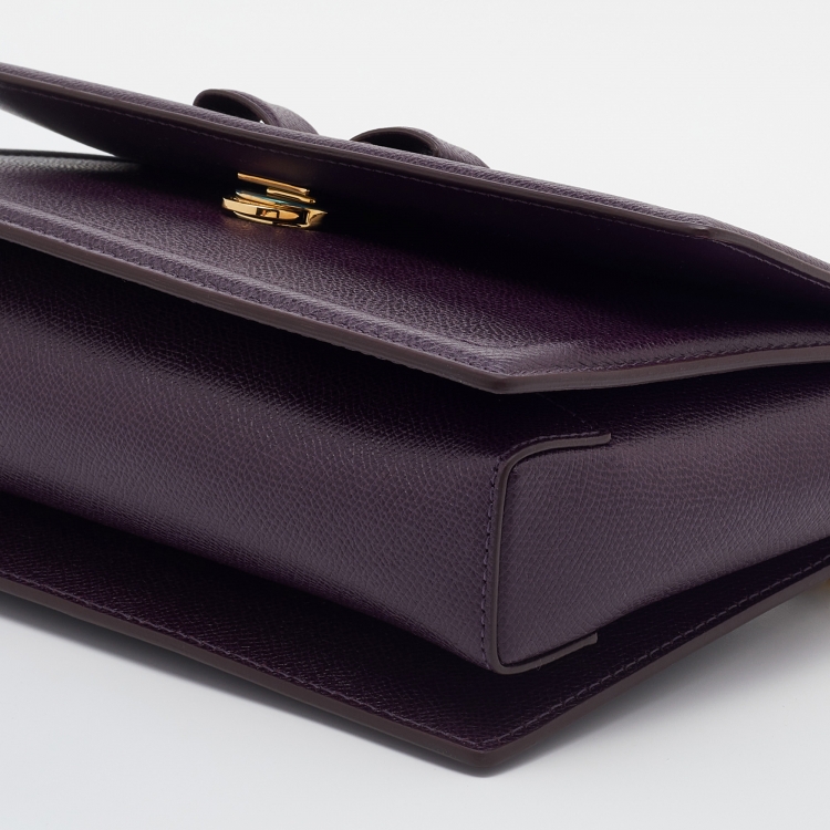 Pre Owned Salvatore Ferragamo Purple Leather Vara Bow Chain Shoulder Bag