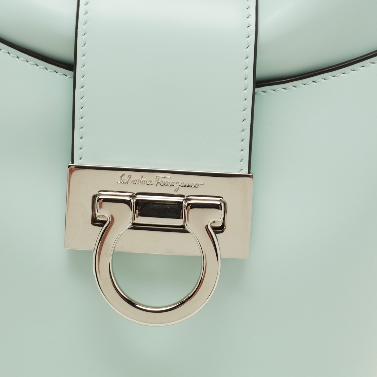 Pre Owned Salvatore Ferragamo Mint Green Leather Trifolio Shoulder Bag