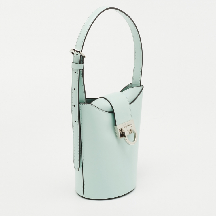 Pre Owned Salvatore Ferragamo Mint Green Leather Trifolio Shoulder Bag