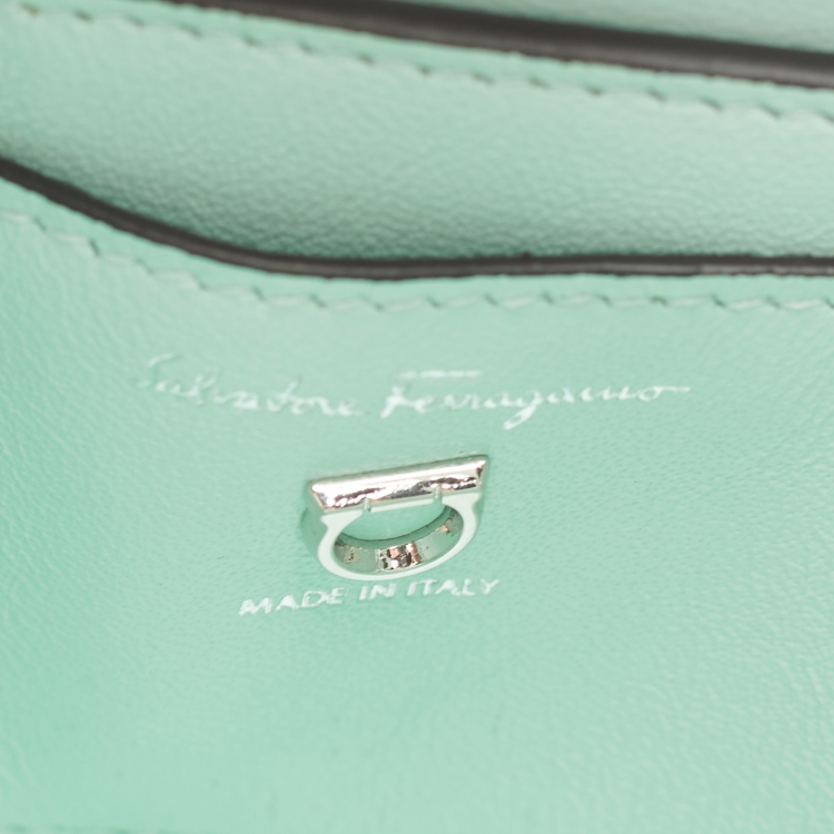 Pre Owned Salvatore Ferragamo Mint Green Leather Trifolio Shoulder Bag