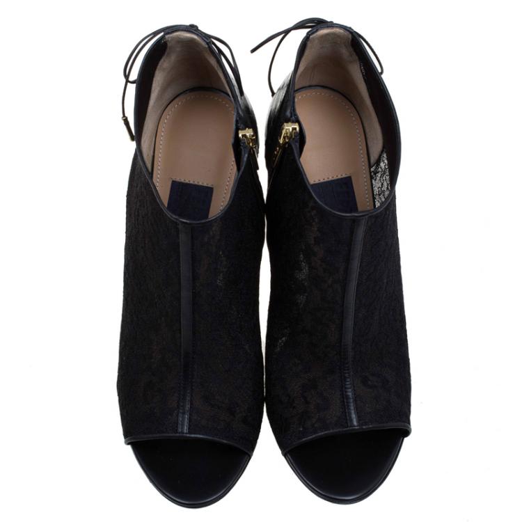 Pre Owned Salvatore Ferragamo Black Python Lace Nufus Peep Toe Ankle Boots Size 39.5