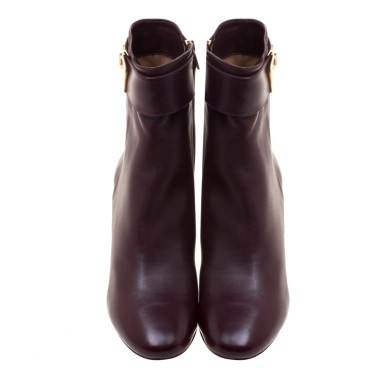 Pre Owned Salvatore Ferragamo Burgundy Leather Fiamma Ankle Boots Size 40