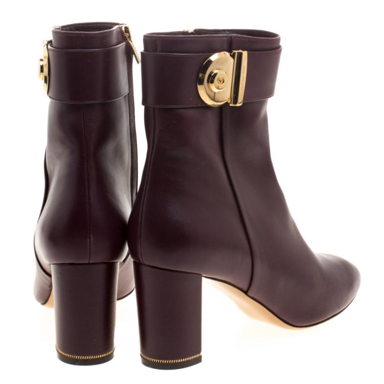 Pre Owned Salvatore Ferragamo Burgundy Leather Fiamma Ankle Boots Size 40