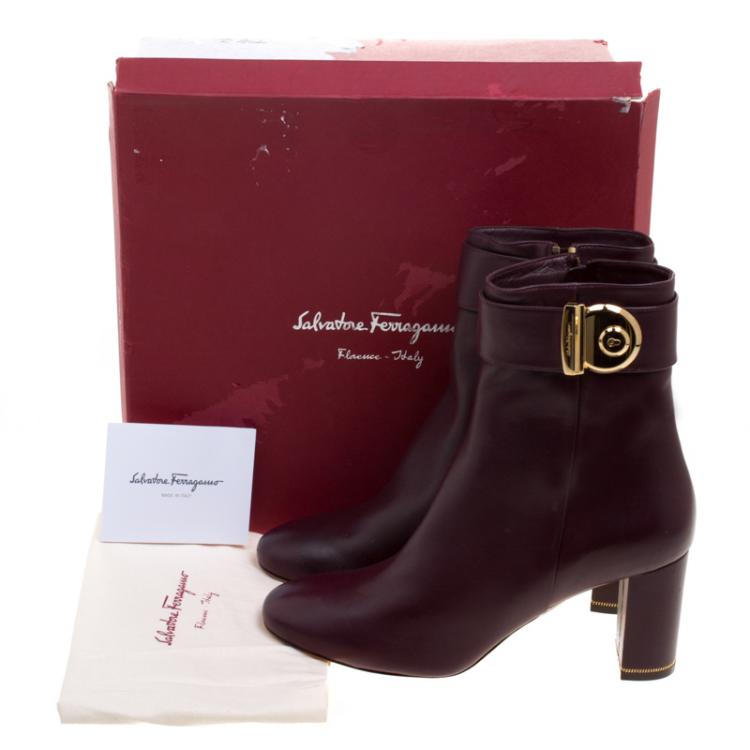 Pre Owned Salvatore Ferragamo Burgundy Leather Fiamma Ankle Boots Size 40